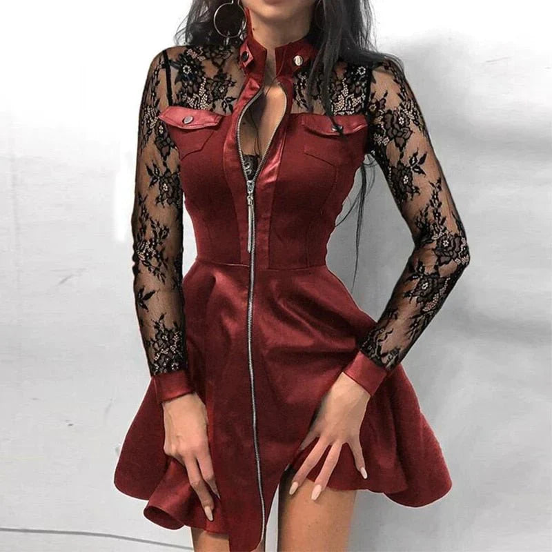 Heidi-Mode | Stylisches Lederkleid mit Frontreißverschluss für Frauen