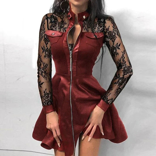 Heidi-Mode | Stylisches Lederkleid mit Frontreißverschluss für Frauen