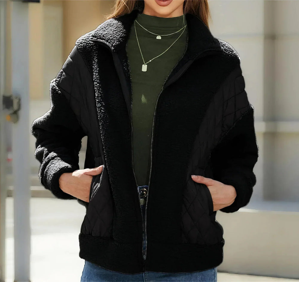 Heidi-Mode | Sherpa Jacke mit Reißverschluss und Gesteppten Details für Frauen