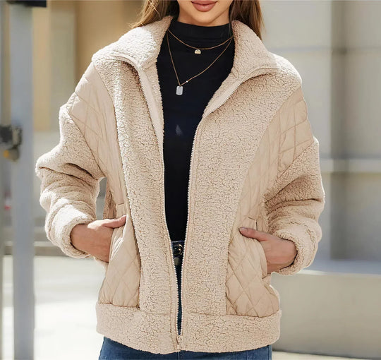 Heidi-Mode | Sherpa Jacke mit Reißverschluss und Gesteppten Details für Frauen
