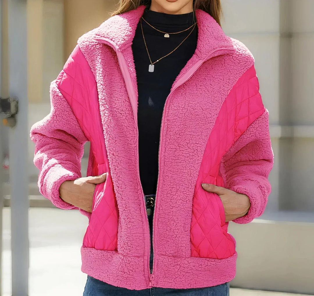 Heidi-Mode | Sherpa Jacke mit Reißverschluss und Gesteppten Details für Frauen