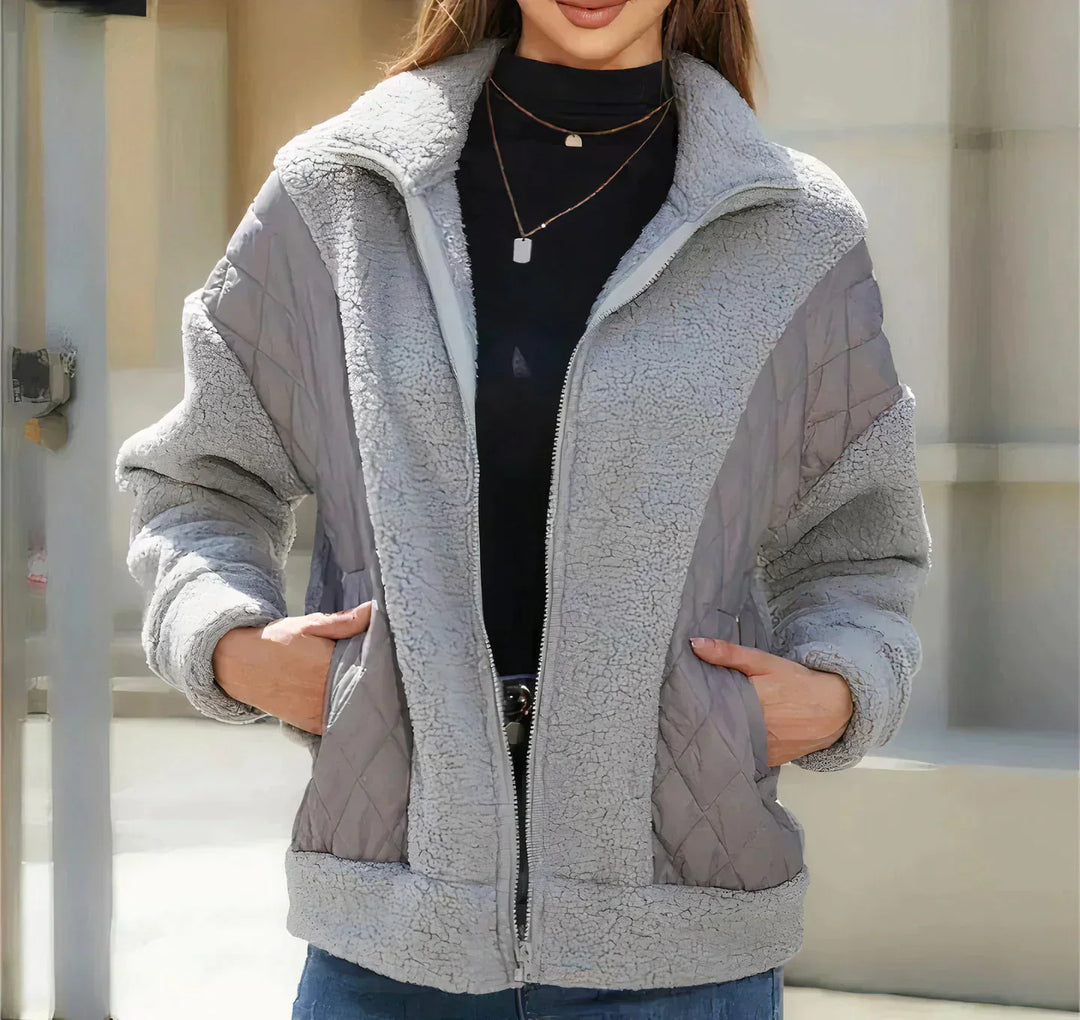 Heidi-Mode | Sherpa Jacke mit Reißverschluss und Gesteppten Details für Frauen