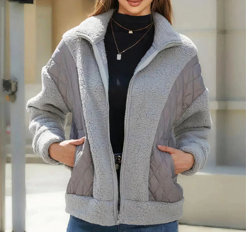 Heidi-Mode | Sherpa Jacke mit Reißverschluss und Gesteppten Details für Frauen