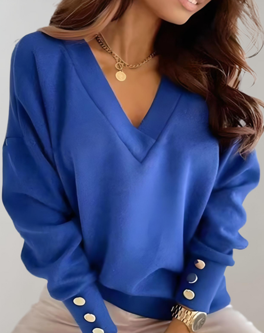 Heidi-Mode | Pull Simple mit V-Ausschnitt und Knöpfen An Den Ärmeln