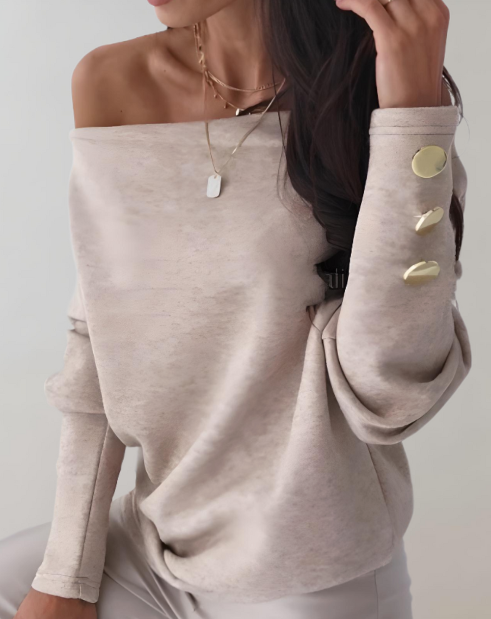 Heidi-Mode | Pull Simple mit V-Ausschnitt und Knöpfen An Den Ärmeln