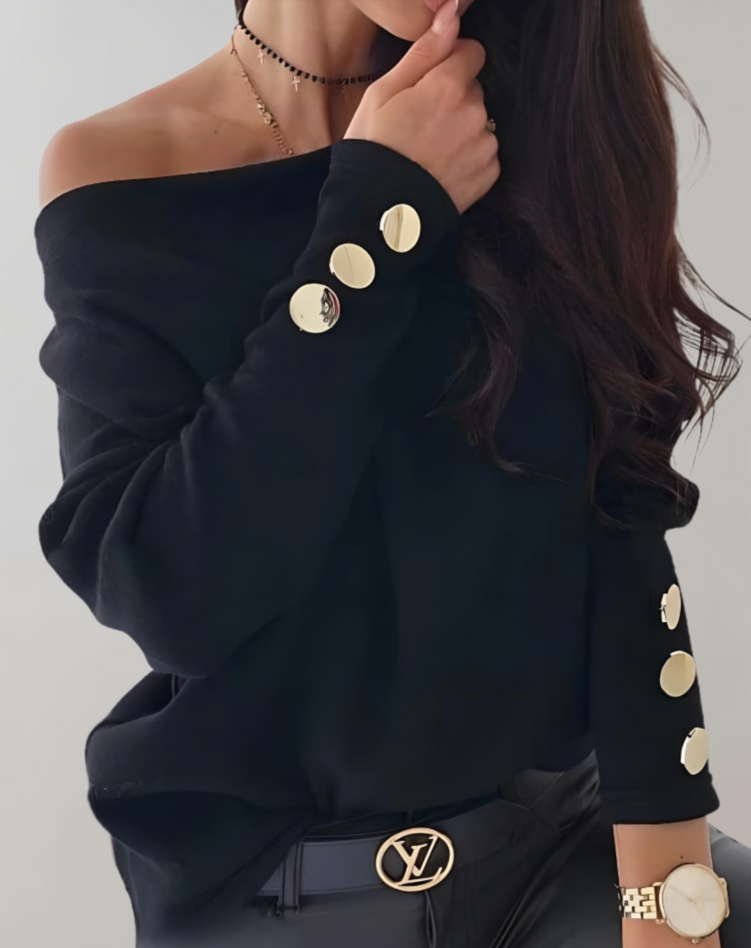 Heidi-Mode | Pull Simple mit V-Ausschnitt und Knöpfen An Den Ärmeln