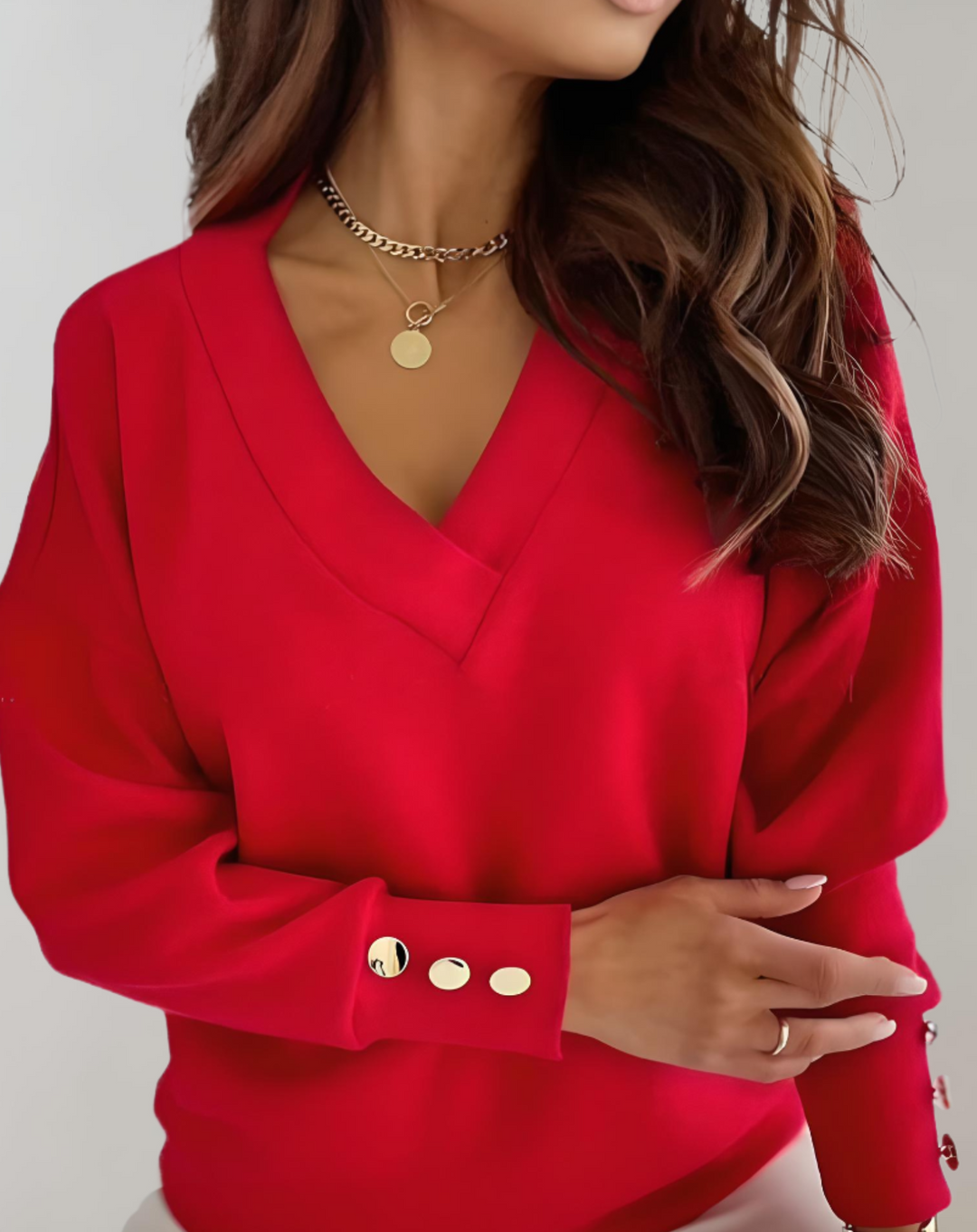 Heidi-Mode | Pull Simple mit V-Ausschnitt und Knöpfen An Den Ärmeln