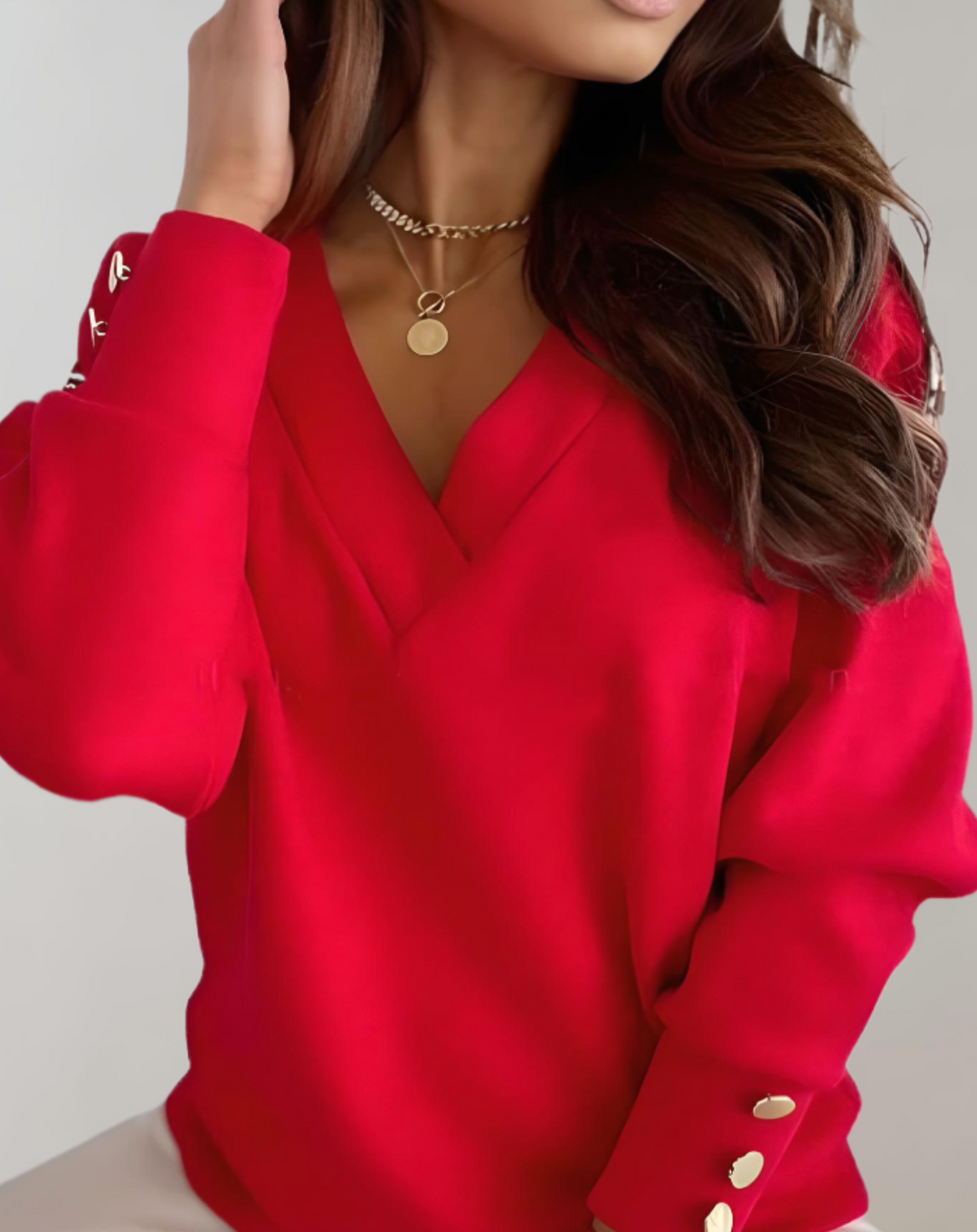 Heidi-Mode | Pull Simple mit V-Ausschnitt und Knöpfen An Den Ärmeln