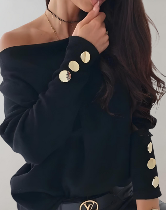 Heidi-Mode | Pull Simple mit V-Ausschnitt und Knöpfen An Den Ärmeln