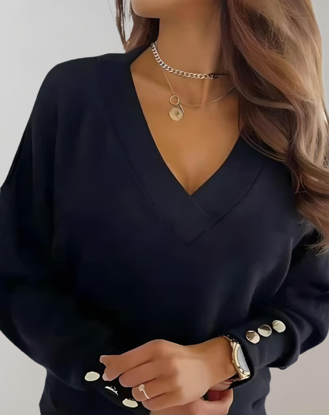 Heidi-Mode | Pull Simple mit V-Ausschnitt und Knöpfen An Den Ärmeln