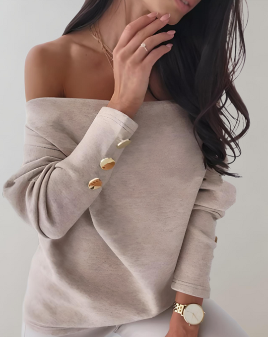 Heidi-Mode | Pull Simple mit V-Ausschnitt und Knöpfen An Den Ärmeln
