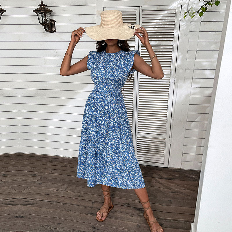 Heidi-Mode | Retro Stil Ärmelloses Midi Kleid mit Blumenmuster