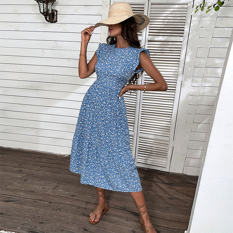Heidi-Mode | Retro Stil Ärmelloses Midi Kleid mit Blumenmuster