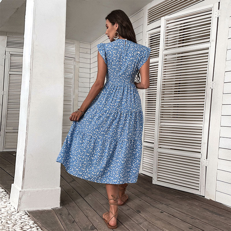 Heidi-Mode | Retro Stil Ärmelloses Midi Kleid mit Blumenmuster