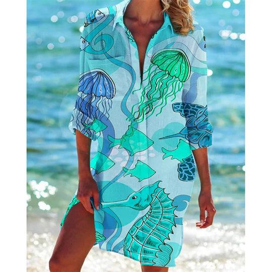 Heidi-Mode | Bluse Hawaiiante Druck Tropische Blumen
