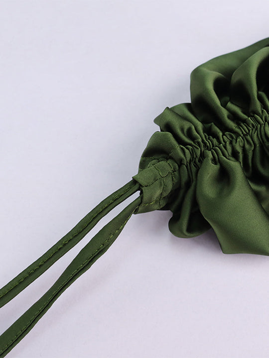 Heidi-Mode | Satin Ärmelloses Rüschen Drawstring Midi Kleider