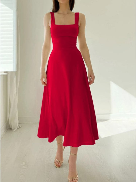 Heidi-Mode | Midi Kleid A-Linie Passform Rechteckiger Ausschnitt Breite Träger Elegant und Zeitlos