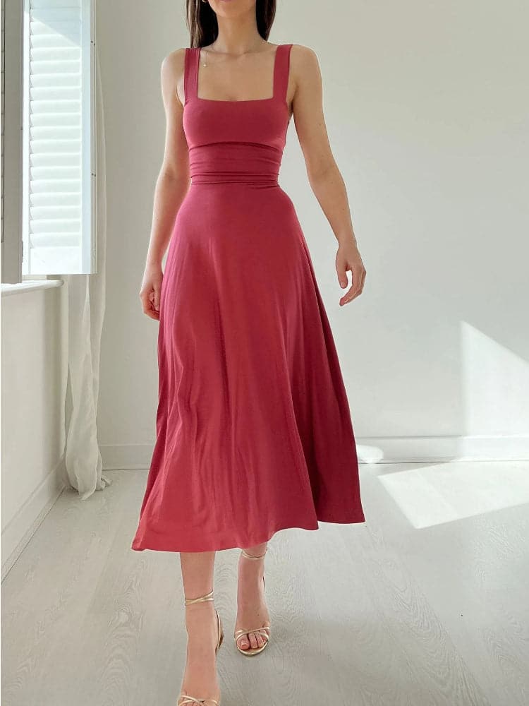 Heidi-Mode | Midi Kleid A-Linie Passform Rechteckiger Ausschnitt Breite Träger Elegant und Zeitlos