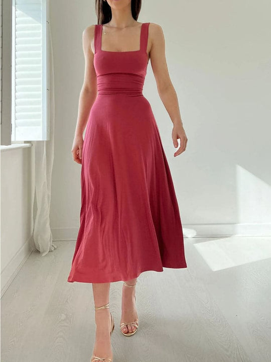 Heidi-Mode | Midi Kleid A-Linie Passform Rechteckiger Ausschnitt Breite Träger Elegant und Zeitlos