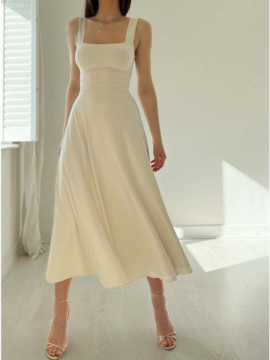 Heidi-Mode | Midi Kleid A-Linie Passform Rechteckiger Ausschnitt Breite Träger Elegant und Zeitlos
