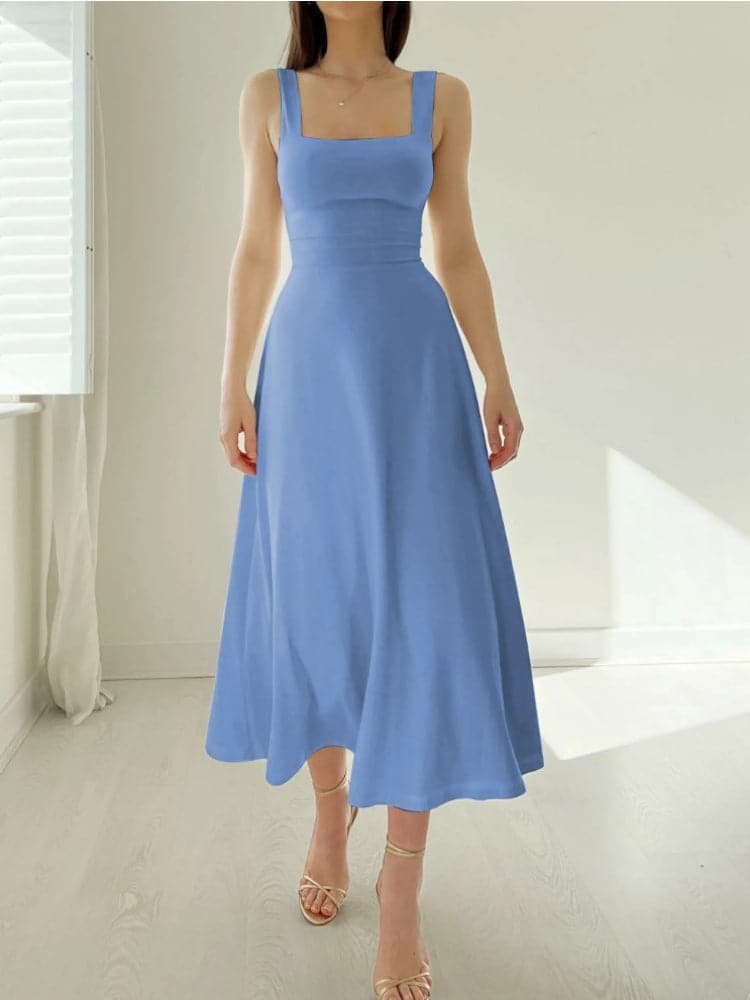 Heidi-Mode | Midi Kleid A-Linie Passform Rechteckiger Ausschnitt Breite Träger Elegant und Zeitlos