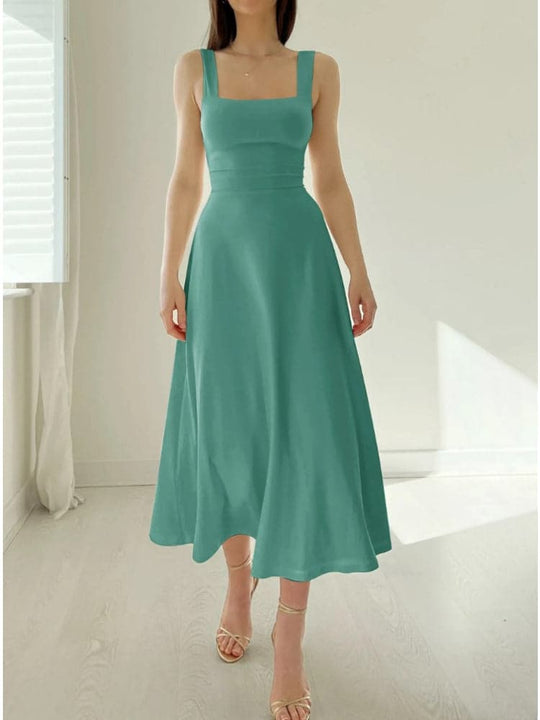 Heidi-Mode | Midi Kleid A-Linie Passform Rechteckiger Ausschnitt Breite Träger Elegant und Zeitlos