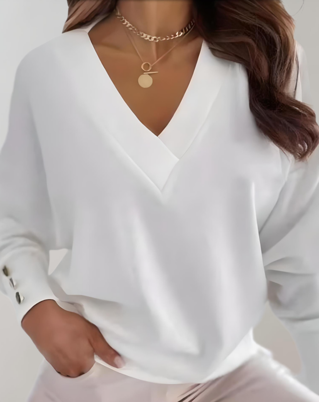 Heidi-Mode | Pull Simple mit V-Ausschnitt und Knöpfen An Den Ärmeln