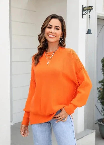 Strickcasual o-hals orange Pullover