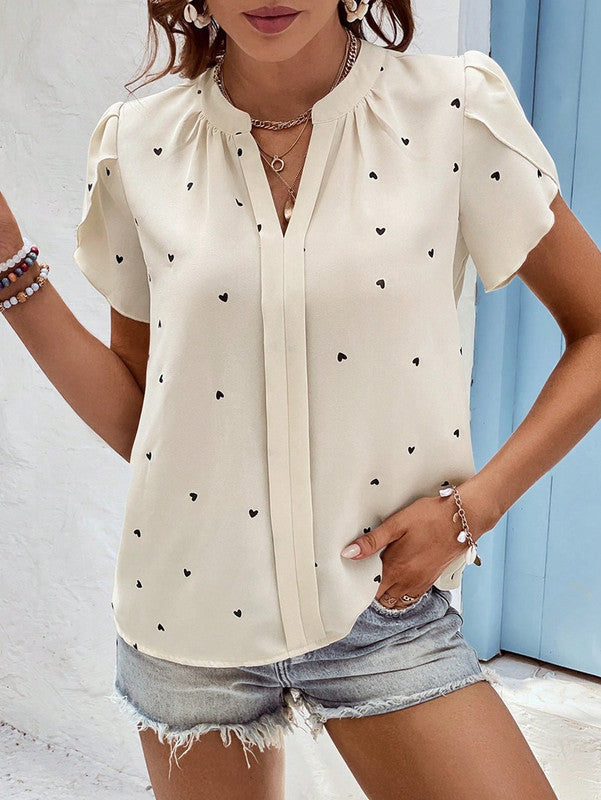 Heidi-Mode | Charmante Bluse mit Herzen Druck und V-ausschnitt