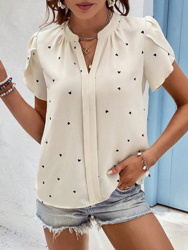 Heidi-Mode | Charmante Bluse mit Herzen Druck und V-ausschnitt