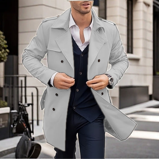 Herren Doppelt-knopf Trenchcoat mit praktischen Taschen Heidi-Mode