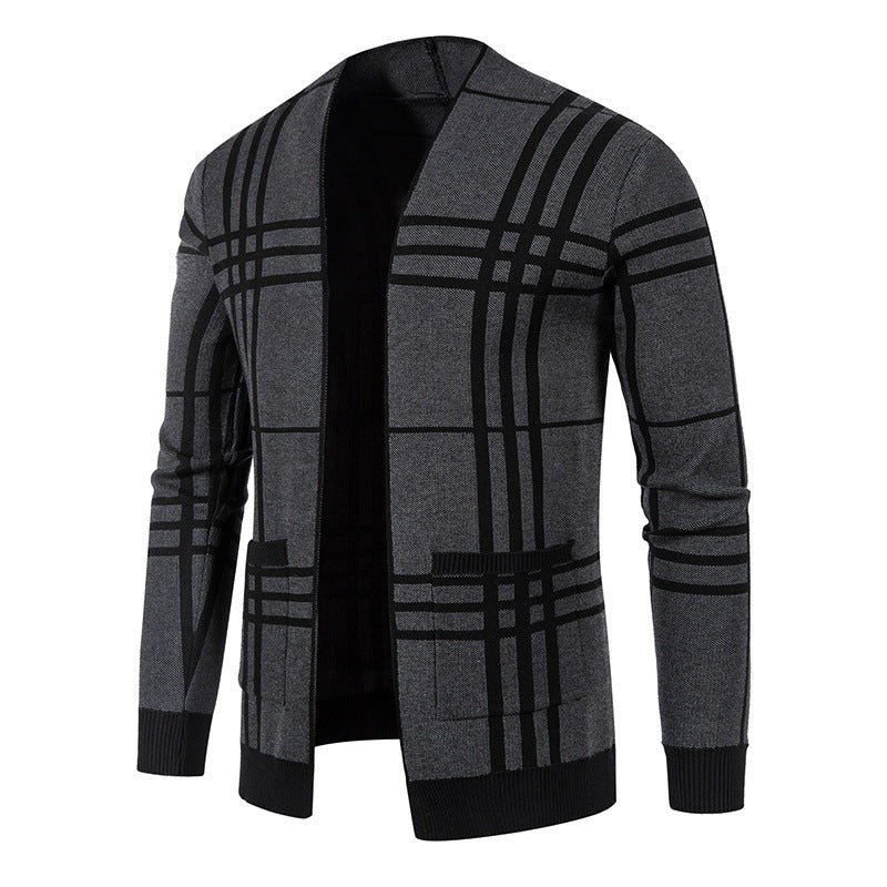Herren Strickjacke mit modernem Karomuster und praktischem Reißverschluss Heidi-Mode
