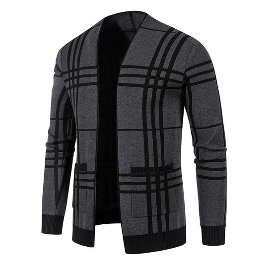Herren Strickjacke mit modernem Karomuster und praktischem Reißverschluss Heidi-Mode