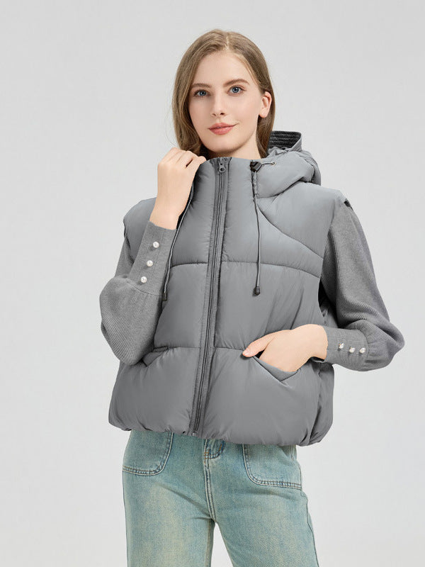 Damen gesteppte Weste mit abnehmbarer Kapuze und seitlichen Eingrifftaschen Heidi-Mode