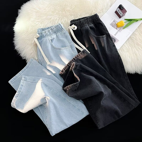 Damen lässige Denim-Hose mit elastischem Bund und praktischen Eingrifftaschen Heidi-Mode