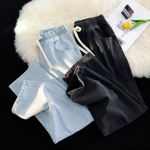 Damen lässige Denim-Hose mit elastischem Bund und praktischen Eingrifftaschen Heidi-Mode