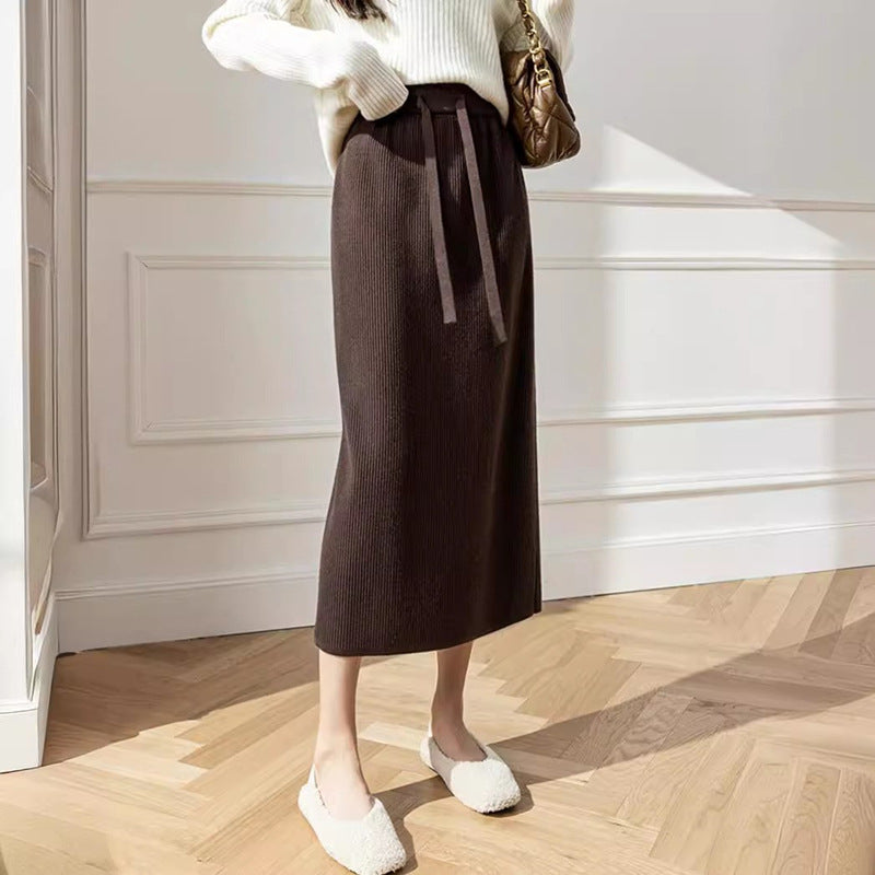 Damen Midi-Rock mit Taillenschnürung und geripptem Design Heidi-Mode