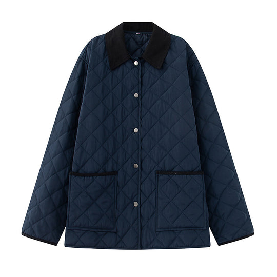 Damen Steppjacke aus weichem Material mit kontrastierendem Kragen und praktischen Taschen Heidi-Mode