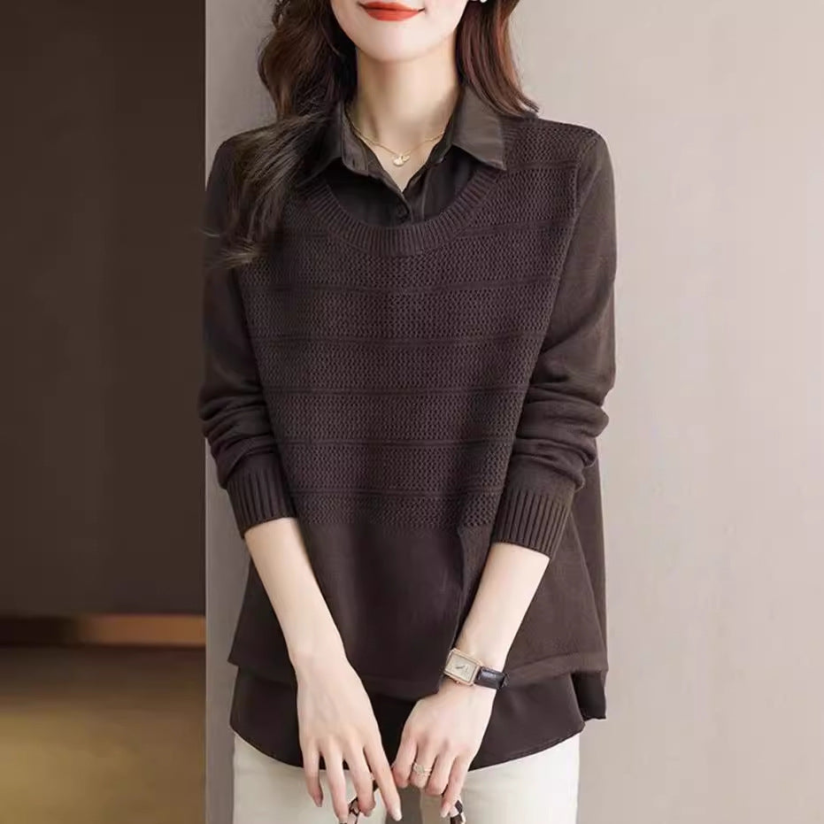 Damen Modischer Layered Pullover mit Struktur Heidi-Mode