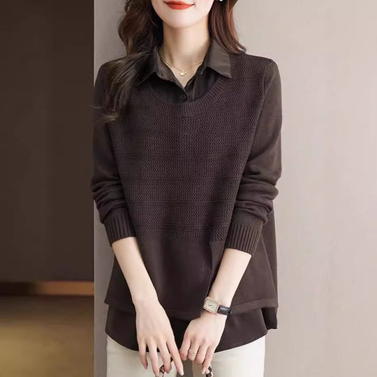 Damen Modischer Layered Pullover mit Struktur Heidi-Mode