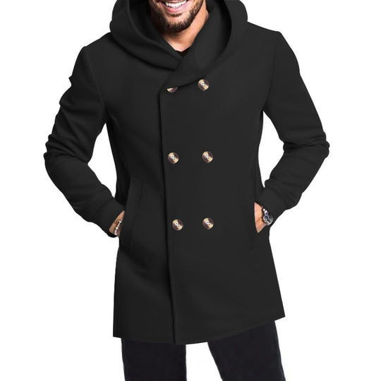 Herren Modische Doppelreihige Jacke mit Kapuze Heidi-Mode