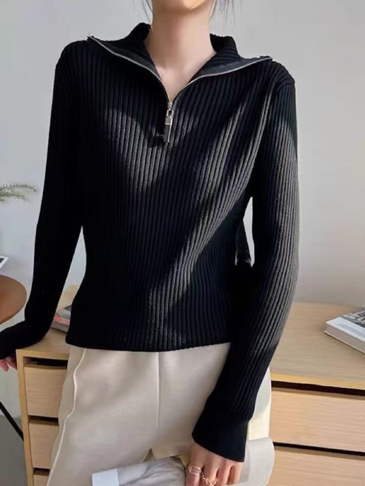 Damen Pullover mit Stehkragen und Reißverschluss Heidi-Mode