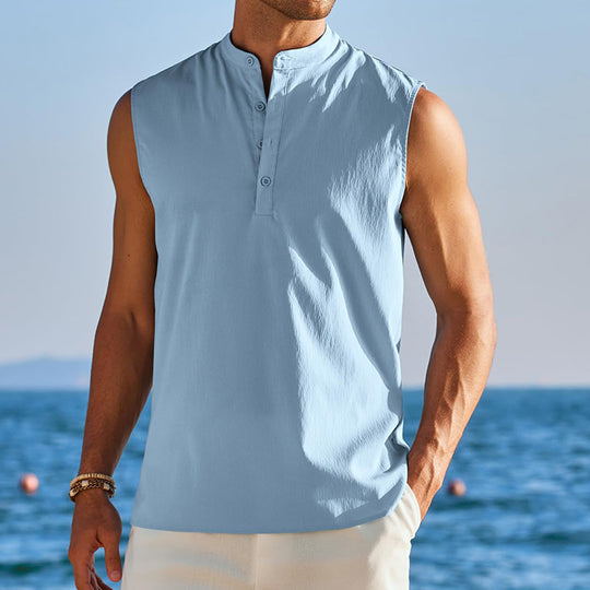 Herren Ärmelloses Henley-Shirt aus atmungsaktivem und leichtem Material Heidi-Mode