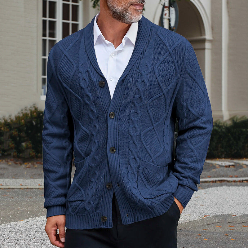 Herren modischer Strickcardigan mit strukturierter Oberfläche und praktischen Taschen Heidi-Mode