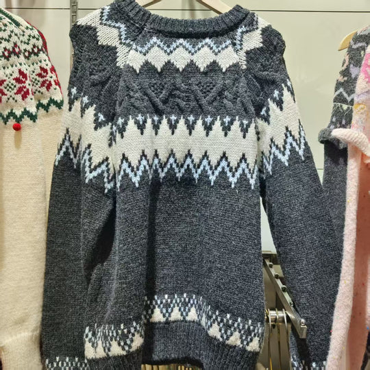 Damen Strickpullover mit grafischem Muster und weichem Material Heidi-Mode