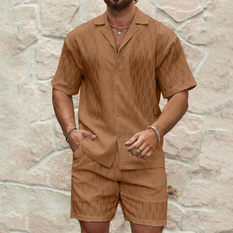 Herren Kurzarmhemd und Shorts-Set im lässigen Strickdesign Heidi-Mode