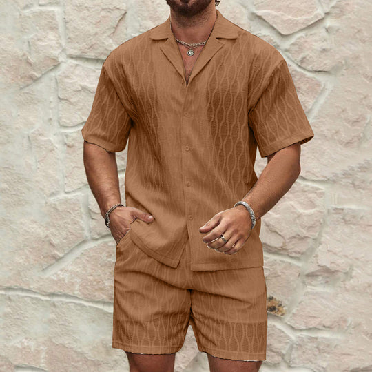 Herren Kurzarmhemd und Shorts-Set im lässigen Strickdesign Heidi-Mode