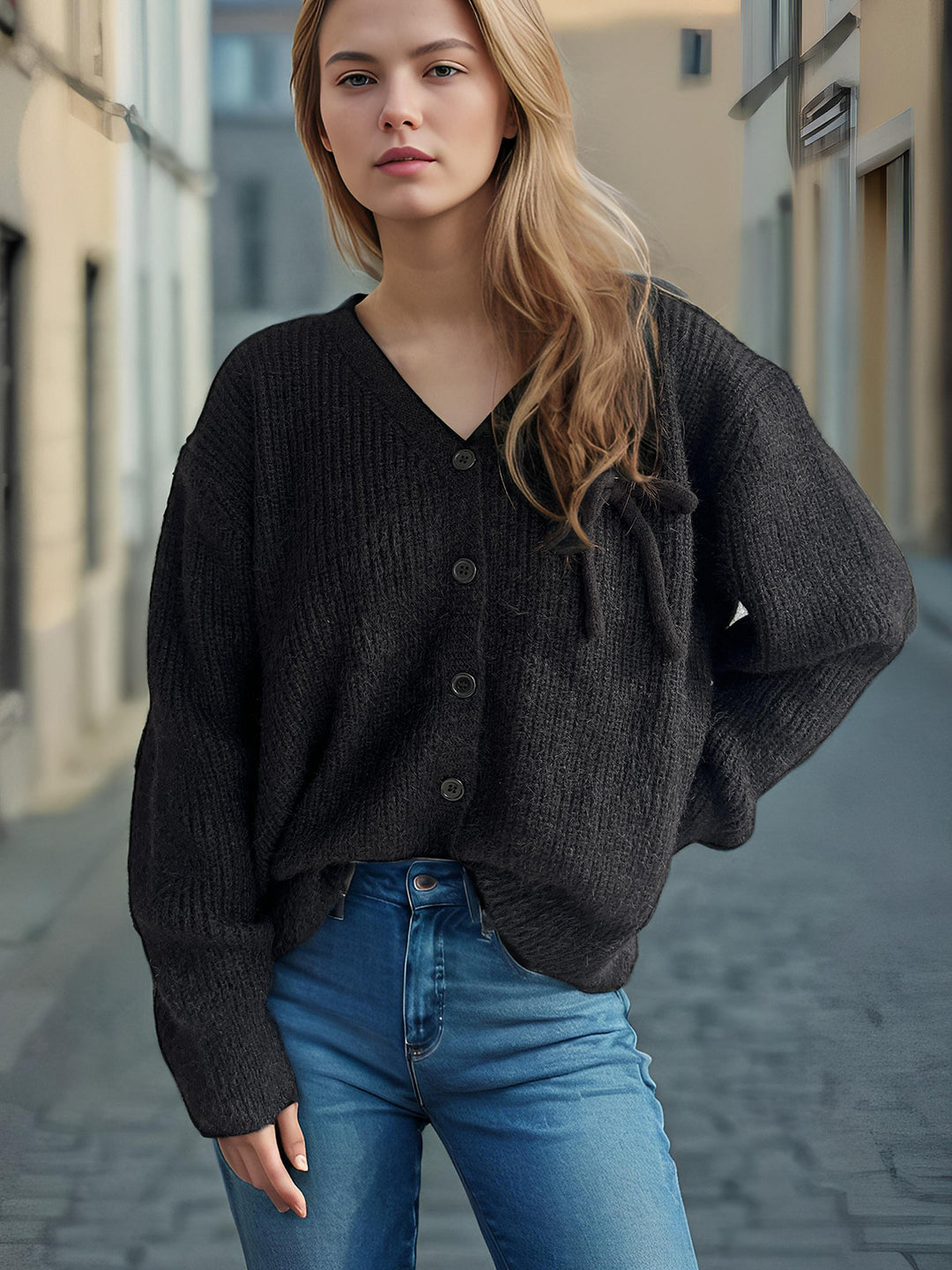 Damen Cardigan mit feinem Strukturmuster und dekorativen Knopfdetails Heidi-Mode