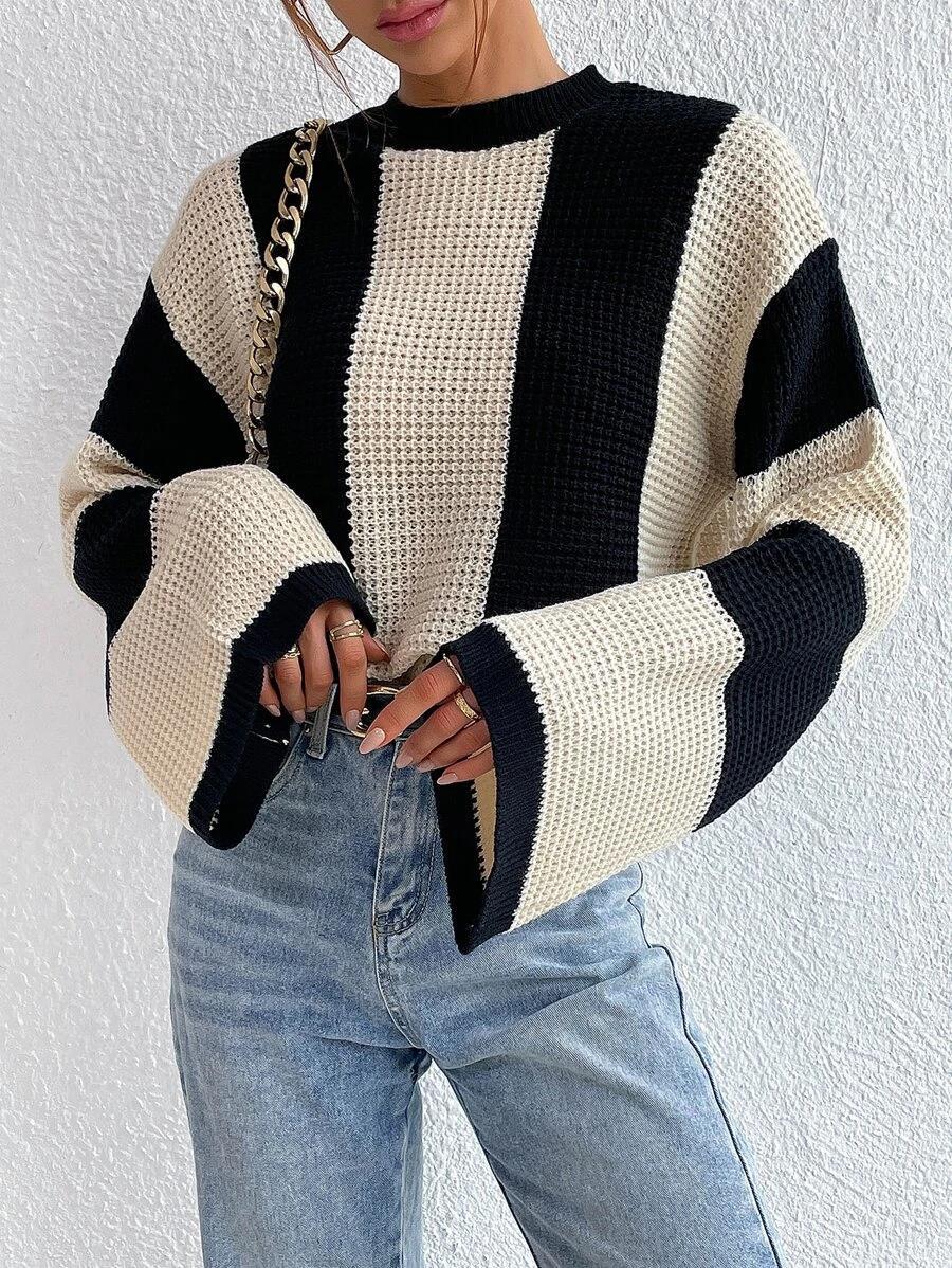Damen Modischer Pullover mit strukturiertem Wabenmuster und weiten Ärmeln Heidi-Mode