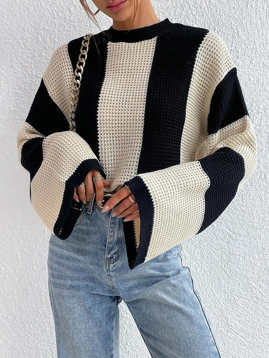 Damen Modischer Pullover mit strukturiertem Wabenmuster und weiten Ärmeln Heidi-Mode